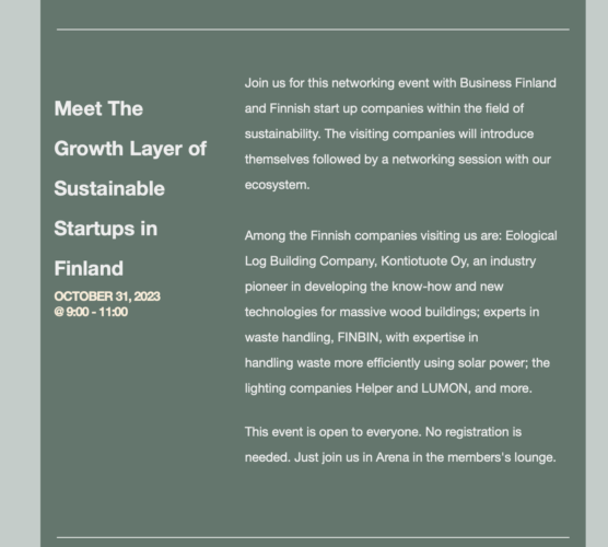 Invitation til morgenarrangement om "finsk bæredygtighed i byggeriet" hos Bloxhub 31 oktober kl. 09.00-11.00